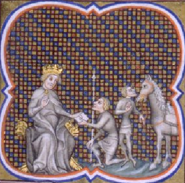 Henri Ier de Chypre reçoit un messager - Grandes Chroniques de France - XIVe siècle (BNF - FR 2813)